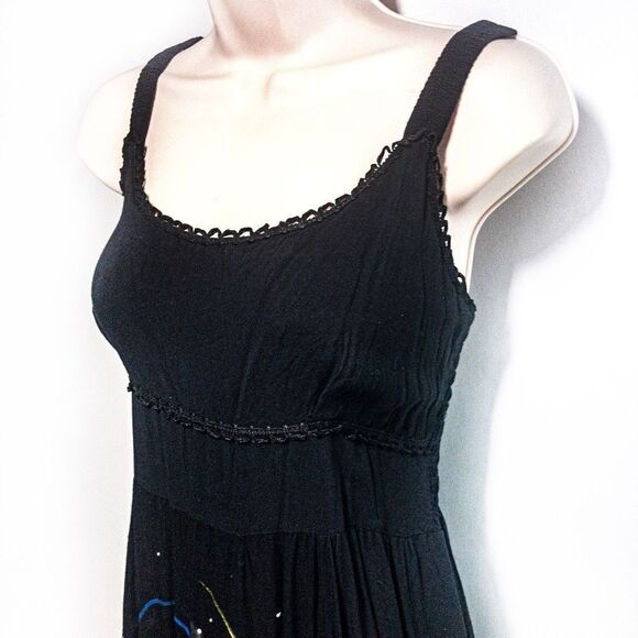 VTG Moda Brasil Black Smocked Sundress Hand Painted Made in Brazil Sz M - Picture 2 of 11